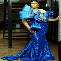 2023 Nov Aso Ebi Árabe Sereia Royal Blue Prom Dress Lantejoulas Cristais Noite Festa Formal Segunda Recepção Aniversário Vestidos de Noivado Vestidos Robe De Soiree ZJ677