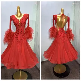 Bühnenkleidung GOODANPAR Maßgeschneidertes Ballsaal-Tanzkleid Standard für Wettbewerb Modernes Kostüm Rot