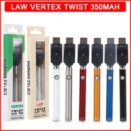 Vertex Law Preheat VV Battery Bottom Twist 350MAH VAPE PEN Variabel Spänning USB Charger Batteriset för 510 trådpatroner