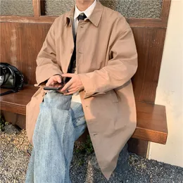 Gabardina para hombre otoño KhakiBlack moda Casual largo coreano suelto chaqueta cortavientos de gran tamaño s abrigo M2XL 230404