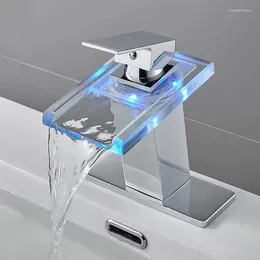 Bathroom Sink Faucets LED Waterfall Basin Mixer Water Tap Luminous Color Changing Hydro Power Black Faucet Stainless Steel