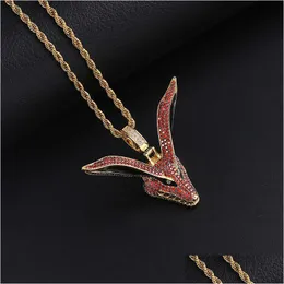 Pendant Necklaces Red Cubic Zirconia Paved Iced Out Bling Naruto Kyuubi Nine Tailed Fox Pendants Necklace For Men Hip Hop Rapper Jewel Dhvtf