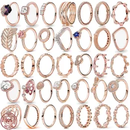 Charme de anéis Pandora com ajuste autêntico, novo charme da série Rose Gold