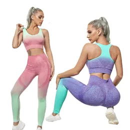 LU Align Woman Woman Suit Women Activewear 세트 알긴 그라디언트 컬러 매끄러운 운동 의상은 스포츠웨어 트랙복 레깅스 스트레치 스포츠 브라 피트니스 Ali Lem