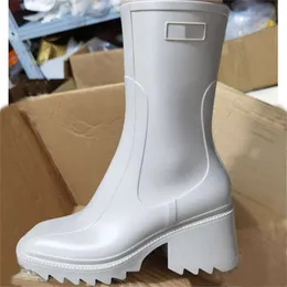 Cycuviva kare ayak parmağı yağmur botları kadınlar için tıknaz topuk kalın taban ayak bileği botları tasarımcısı chelsea botlar bayanlar lastik yağmur ayakkabıları y0910
