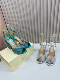 Bombas de alta qualidade cobertas de cristal de salto alto mulheres sandálias de luxo plataforma sólida peep toe estilingue fivela tornozelo cinta salto grosso verão moda sexy novo j0