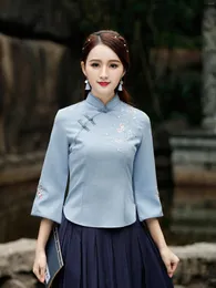 Ethnic Clothing Chinese Style Tang Suit T-Shirt Floral 3/4 Sleeve Top For Summer & Spring Women's