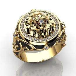 Обручальные кольца Hoyon 18k Gold Full Diamond Zircon Lion Ring для обручального кольца для мужского панк -стиля для мужчин и женских украшений 230403