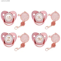Pacifiers# Newborn Baby Pacifier Clips Chain Rose Gold Bling Silicone Infant Pacifier Holder Baby Soother Nipple Dummy Baby Shower GiftsL231104