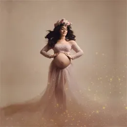 Moderskapsklänningar sexig poshoot klänning kvinna spets tops tyll kjol graviditet pografi uppsättningar för gravida kvinnor baby shower maxi klänning 230404
