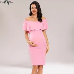 Umstandskleider Liu Qu Umstandskleid Schulter Rüschen Ärmellos Babypartykleid Damen Babyparty Umstandskleid 230404