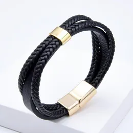 Charm Armband Multi-Layer Woven Leather Rope Chain Classic Alloy Magnetic Buckle Men's Armband Fashion Jewelry Wholesale