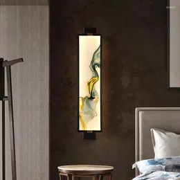 Lâmpada de parede fkl estilo chinês textura de cobre textura retro lótus background sala de estar de cama de cama ao lado
