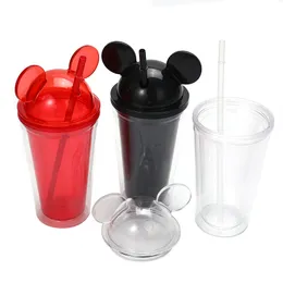 Ny söt tecknad film 450 ml Drink Cup Amusement Park Straw Plastic Cup Gel Water Cup Wholesale and Spot