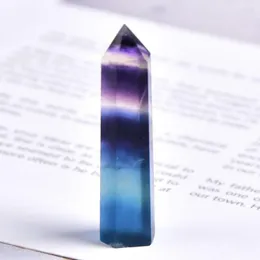 Decorative Figurines Natural Crystal Colored Fluorite Point Healing Stone Hexagonal Prisms 40-80mm Obelisk Wand Treatment DIY Gift 1PC