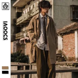 Trench da uomo Autunno Cappotto casual Uomo Colletto rovesciato Giacca a vento allentata Ropa Hombre Vintage Monopetto Solido Casaco Masculino 230404