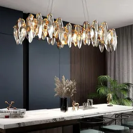 Żyrandole 2023 Nowoczesny szary czysty luksusowy kryształowy żyrandol do życia jadalnia kuchnia wyspa wisiorka wiszące oświetlenie wystrój domu