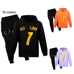 Autumn and winter children's pullover plus fleece hoodie hoodie children's suit solid color casual children's hoodie suit