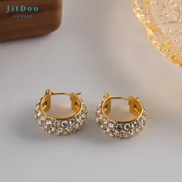 Orecchini pendenti JitDoo lusso zircone bianco per le donne squisito colore oro cristallo gioielli per feste regalo di anniversario di compleanno