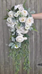 Wedding Flowers EillyRosia Cascade Bridal Bouquet Peony Long Stream White And Greenary Destination For Bride Pography Props