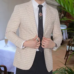 Blazer scozzese Giacca da uomo d'affari da uomo Giacca da smoking per feste sociali primaverili Abito da ospite Cappotto Costume Homme Chaqueta Hombre Formale