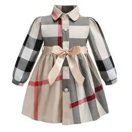 아기 소녀 드레스 라펠 칼리지 바람 bowknot 여자 드레스 코튼 아이 큰 격자 무늬 활 드레스 멀티 컬러 2-8 년