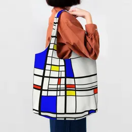 Shoppingväskor de stijl piet mondrian livsmedelsväska tryck canvas shoppare tyg axel stor kapacitet tvättbar modern konsthandväska