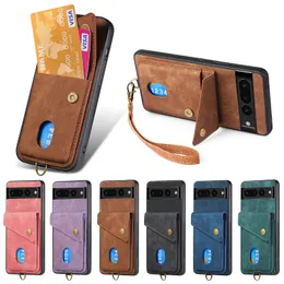 Shockproof Leather Magnetic Card Holder Wallet Case For Google Pixel 8 Pro 7A 7 6A 6 Pro Stand Phone Cover Funda with Lanyard