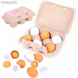 キッチンは食べ物を演奏する6pcs木製の卵おもちゃ卵キッチンおもちゃの子供たちは食べ物を作るキッチンのふりをして、赤ちゃんのための遊び食品セット