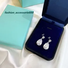 Lüks Tasarımcı Dangle Küpeler S925 STERLING Gümüş Su Damlası Zirkon Kristal Charm Marka Tasarımcı Damla Küpeler Kadın Mücevherleri Kutusu