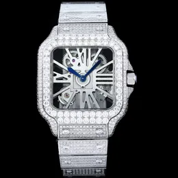 Full Diamond Hollow Out Watch Mens Quartz Movement Watches 39.8mm with Diamond-studded Steel Bracelet Business Wristwatches Montre De Luxe