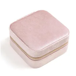 Schmuckschatullen Reise Veet Schmuckschatulle mit Spiegel Geschenke Fall für Frauen Mädchen Kleine tragbare Organizer Reißverschlussboxen Ringe Ohrringe Hals Dhw6S