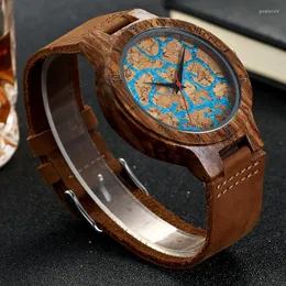 Principal Premium Cork Wood Marble Design Wristwatch Men Women Wrist Quartz Watch Men Ladies Material Material Material Correia Decorada