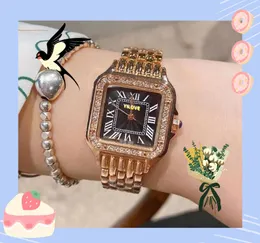 سلسلة رومانية للدبابات رومانية مشاهدة الفولاذ المقاوم للصدأ فرقة Rose Gold Silver Date Clock Quartz Square Face Diamonds Ring Watches Montre de Luxe Gifts