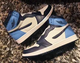 Sneakers Shoes Air 1 High OG Obsidian 555088-140 1S UNC 2019 Women Men Sportskor Sneakers Top Quality Trainers