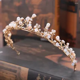 Hair Clips KMVEXO Coming Bride Headdress Retro Jewelry Gold Color Pearl Rhinestone Flower Crown Women Wedding Accessories