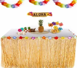 Party Decoration Table Skirt Tropical straw DIY Hawaiian Flowers and Plants Beach Flower Wedding Decor Supplies2299874