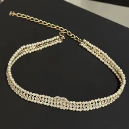 Modna luksusowa podwójna warstwa Perła Złoty naszyjnik krystalicznie diamentowy litera w kształcie mroźnej taca wisiorek
