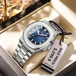 Armbandsur Poedagar Luxury Watch Business Waterproof Male Clock Luminous Date rostfritt stål Square Quartz Men Watch Reloj Hombre 230403