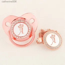 Pacifiers# Rose Gold Crown 26 Name Initial Letter Baby Pacifier With Clip Food Grade Silicone Dummy Soother Bling Baby Pacifier Unique GiftL231104