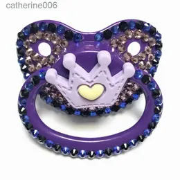 Pacifiers# MIYOCAR beautiful handmade bling purple adult pacifier Adult Sized Cute Gem Pacifier Dummy Silicone Nipple crown pacifierL231104