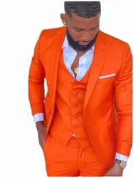 Men's Suits Blazers Bright Orange Notch Lapel Men Suit Costume Homme Wedding Dress Tuxedos Terno Masculino Slim Fit Groom Prom Party Blazer 3 Pcs 230404