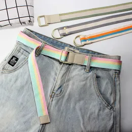 Bältesdesigner Striped Student Canvas Belt Enkla mångsidiga jeans med dubbla ringspänne män och kvinnors avslappnade bälte trend Z0404