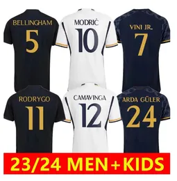 Homens crianças 2023 2024 kits de futebol VINI JR MODRIC camisas de futebol 23/24 camiseta de futbol KROOS BELLINGHAM CAMAVINGA VALVERDE RODRYGO ALABA kit de futebol infantil