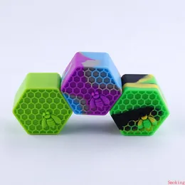 Nonstick honeybee vaxbehållare 26 ml hexagon bi silikon container mat klass burkar dab verktyg lagring burk oljehållare 10 färger