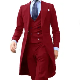 Мужские костюмы Blazers Jeltoin Last The Poat Design Men Suit Long Smoking Jacket Slim Fit 3 штук смокинг