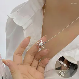 Kedjor 925 Sterling Silver Flower Necklace for Women Girl Fashion Fine Chain Hollow Out Design Jewelry Party Gift Drop Drop