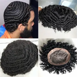 8mm Wave Toupee Mono Lace with PU 9A grade Indian Virgin Human Hair Pieces 4mm Afro for African American Men Fast Express Delivery337O