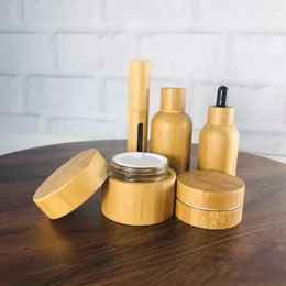 Depolama Şişeleri 15ml 30ml 50ml Bambu Kozmetik Losyon Şişesi Natural Cap Essence Paketleme Konteyneri