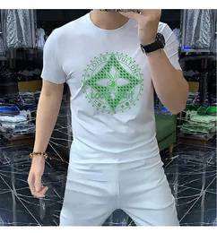 2023 Sommer Herren T-Shirts Luxus Neue schwarze kurze Ärmel Druck Mercerisierte Baumwolle Strass Lässige männliche schlanke T-Shirts Designer Rundkragen Kurzarm Top Kleidung